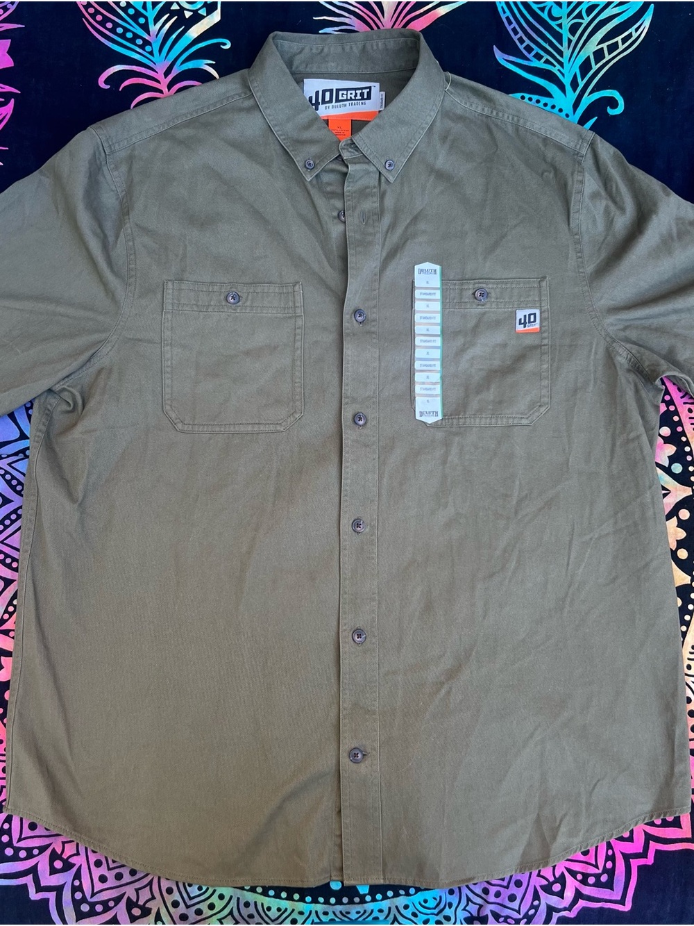 Duluth Trading Co Olive Green Button-Down Work Shirt